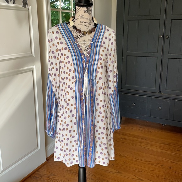 Free People Long Sleeve Lace Up Boho Dress - Picture 4 of 12